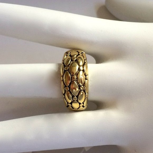 Gold Art Deco Dome Cocktail Ring Size 9 Boho Bohemian Textured Plated Pebble - Picture 9 of 10